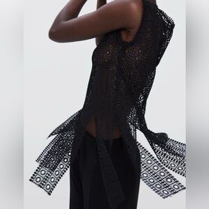 Zara Crochet Mesh Textured Sleeveless Top Size Small